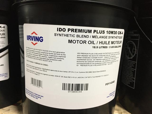 F0114340, Irving Lubricants, 10W30, IDO PREM+SYN BLEND, 18.9L - F0114340