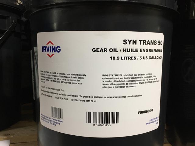 F0086040, Irving Lubricants, GEAR OIL, 50 SYN TRANS, 18.9L - F0086040