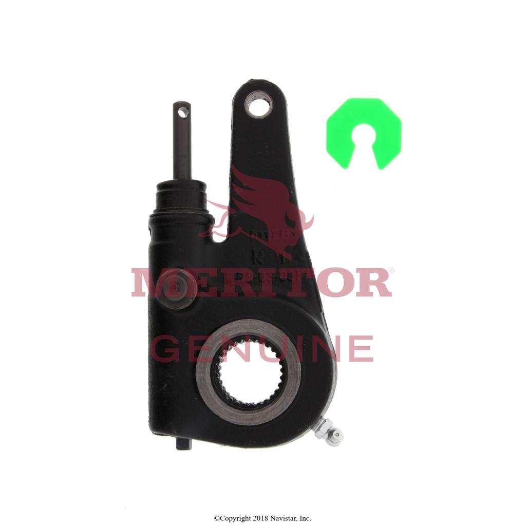 R803059, Meritor - Brake Shoes & Pads, SLACK ADJUSTER, BRAKE, SPLINE DIA/NO. TEETH UNCLEVISED, 1-1/2-28, LEVER LENGTH 6-1/2, CLEVIS TYPE STRAIGHT, CLEVIS THREAD 5/8-18, GREEN PISTON DRUM BR - R803059