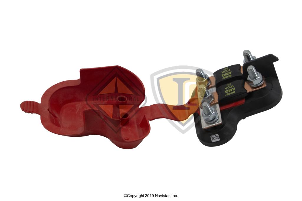 3790981C91, Navistar International, BLOCK, FUSE, BATTERY CABLE, W/ DUAL 100A MEGA FUSES - part number 3790981C91