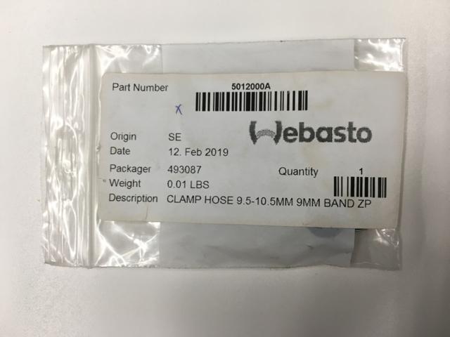 WEB5012000A, Webasto, CLAMP,HOSE 9.5-10.5MM-9MMBAN - part number WEB5012000A