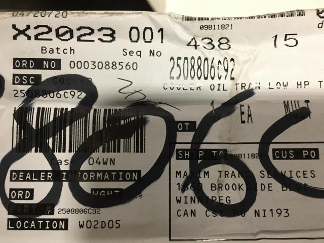 2508806C92, Navistar International, COOLER, TRANSMISSION - part number 2508806C92