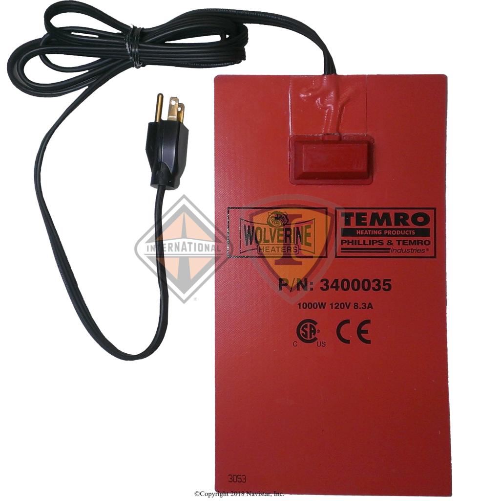 ZBL3400035, Temro Cold Weather Products, PAD, HEATER, SEAT, ADHESIVE SILICONE, A-NEMA 5-15 PLUG TYPE, 120V, 1000W, 8.3A, 6 IN. WIDTH, 10-3/4 LENGTH - part number ZBL3400035