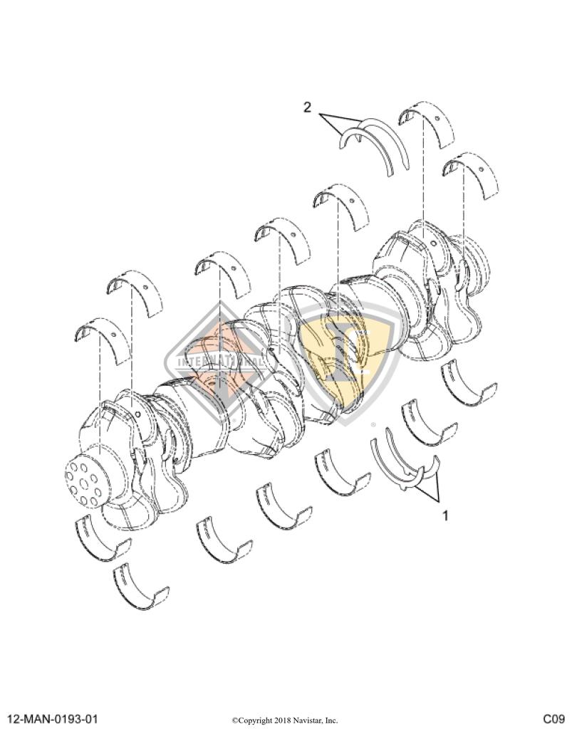 7092910C93, Navistar International, MAIN BEARING KIT, CRANKSHAFT, W/ THRUST WASHERS - part number 7092910C93