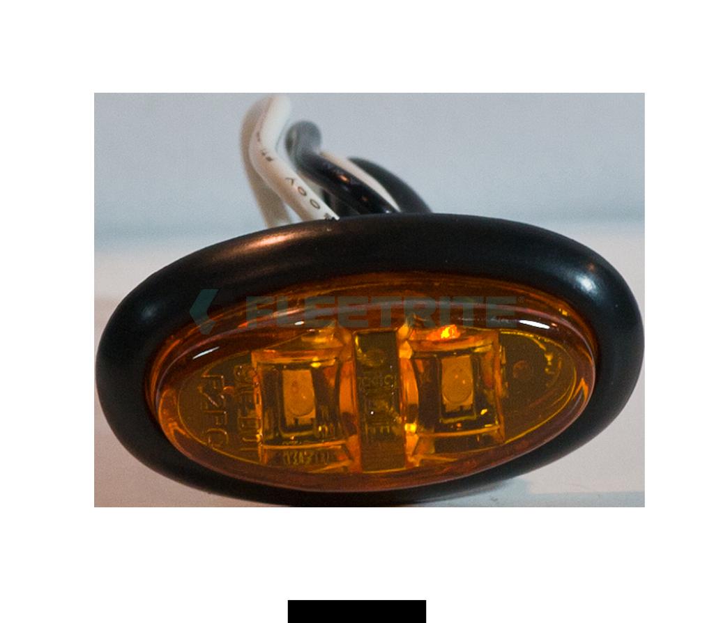 FLTCM21002A, Fleetrite, LAMP, MARKER, MINI AMBER OVAL CM W/ GROMMET, BULLET TERMINALS, 2 LED - FLTCM21002A