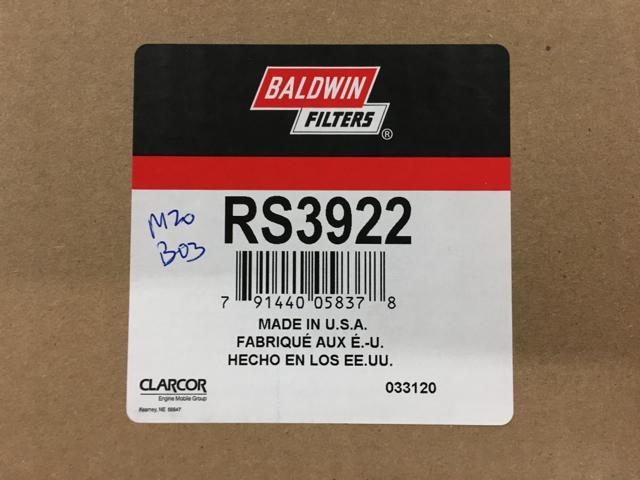RS3922, Baldwin Filters, RADIAL SEAL OUTER AIR ELEMEN - part number RS3922