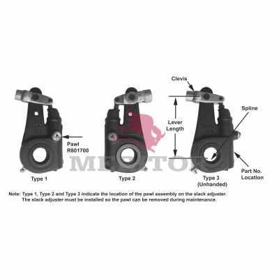 R802049, Meritor - Brake Shoes & Hardware Kits, SLACK ADJUSTER, BRAKE, AUTO, 1.25-10 - part number R802049
