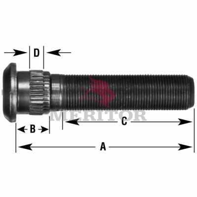 R006035, Meritor - Drum, STUD, WHEEL, LENGTH 3.94, THREAD SIZE M22 X 1.5 - part number R006035