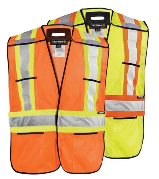 BBH116583OR, Macmor Industries Ltd., Hi-Vis 5-Point Tear-away Polyester Mesh Safety Vests - ORANGE - BBH116583OR