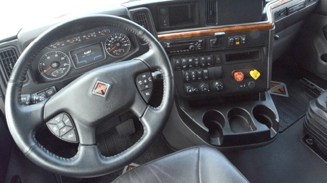 Photo of the inside of an International LT Sleeper Truck