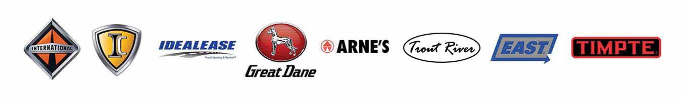 International, IC Bus, Idealease, Great Dane, Arne's, Trout River, East and Timpte Logos