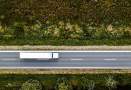 truck driving on a road